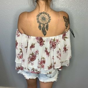 off the Shoulder Sheer Floral Top